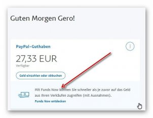 PayPal Funds Now in der Kontoübersicht